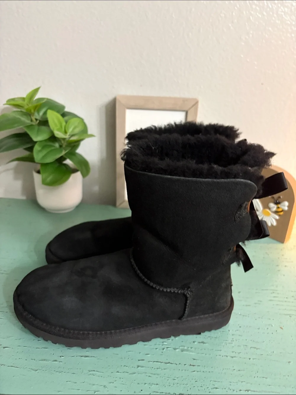 UGG Kids Black Suede Shearling Boots